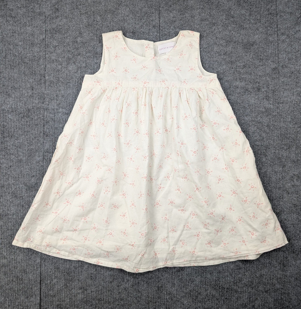 Sonny James Girls Dress 7/8 Cotton Floral Lightweight Summer Cottage Natural 60s